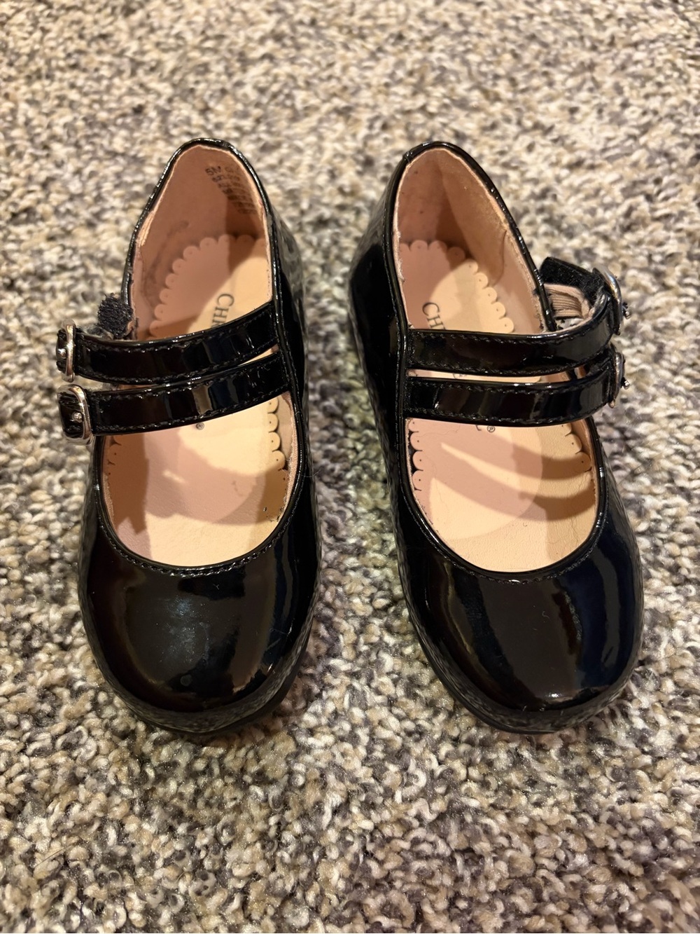 Girls Black Patent Double-Strap Mary Jane Dress Shoes